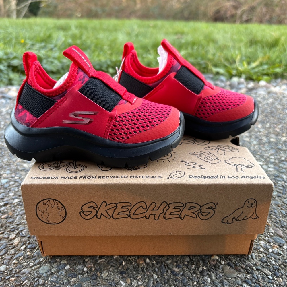 Brand New! Red, toddler boy, slip on Skechers